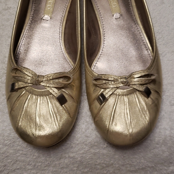 Ecco Goya Bow metallic gold leather ballet flats,7 - Picture 6 of 10